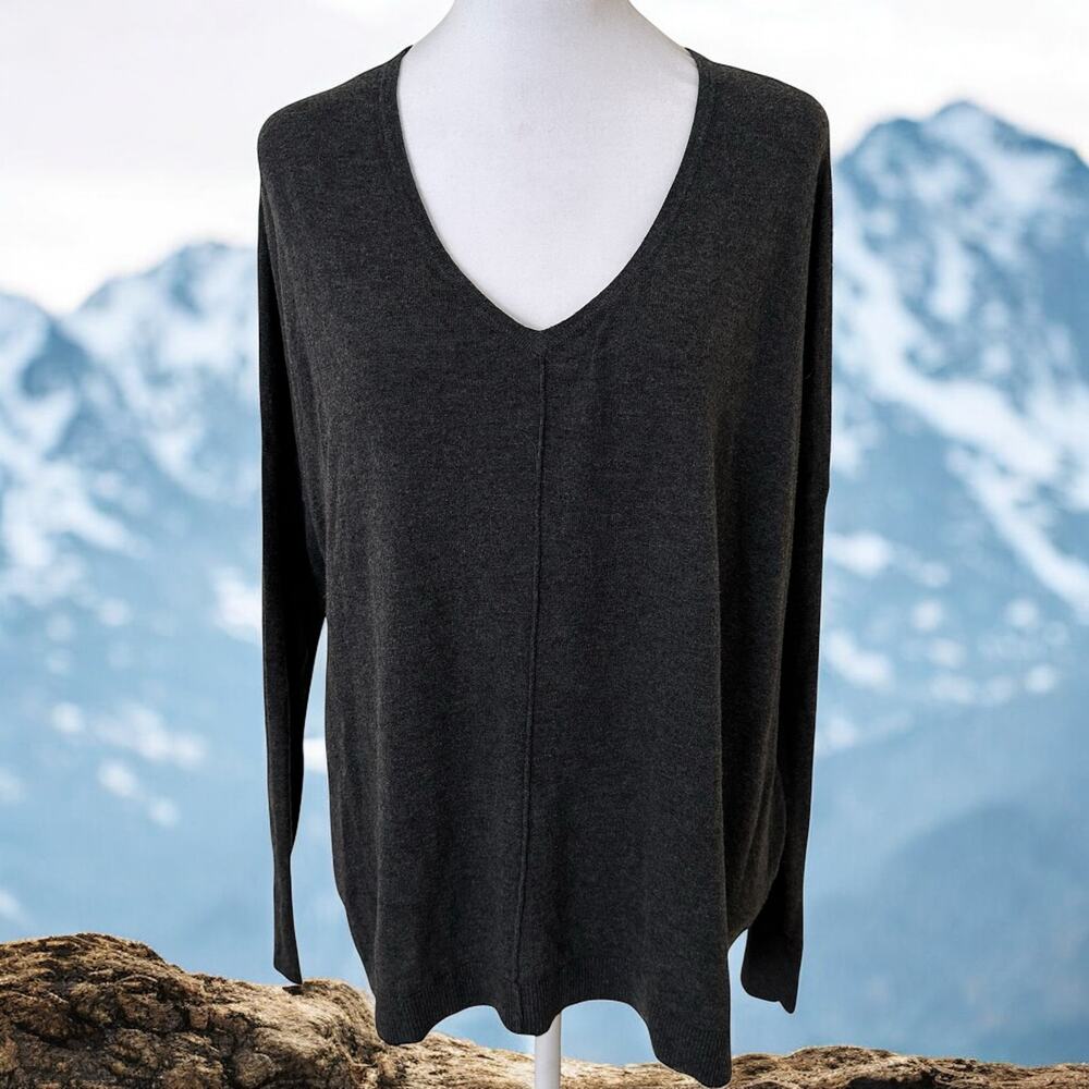 Ann Taylor Loft Women’s Gray Lightweight V-Neck Bat Sleeves Sweater Size XS